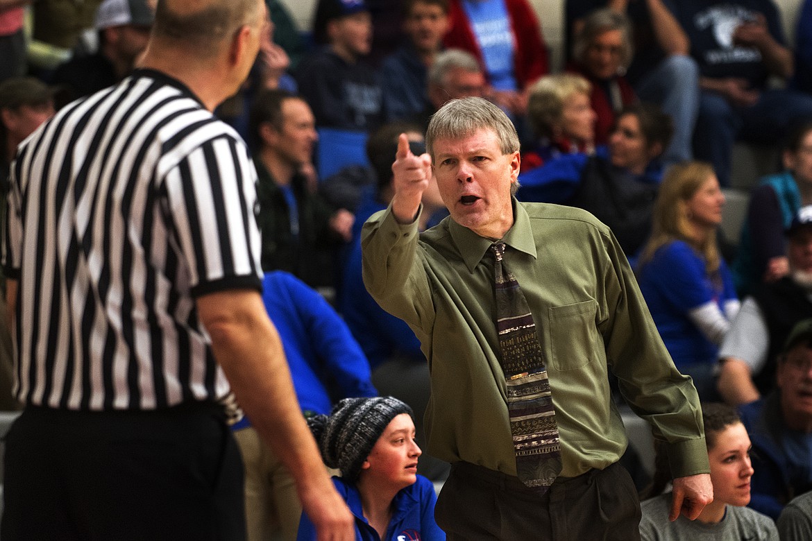 Wildkat head coach Cary Finberg argues a call during the third quarter against Ronan Saturday. (Jeremy Weber photo)