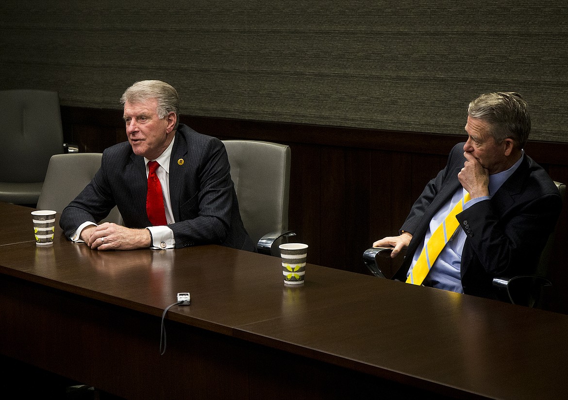 Idaho Governor Butch Otter, left, and Lieutenant Governor of Idaho Brad Little chat with The Coeur d&#146;Alene Press on Monday. (LOREN BENOIT/Press)