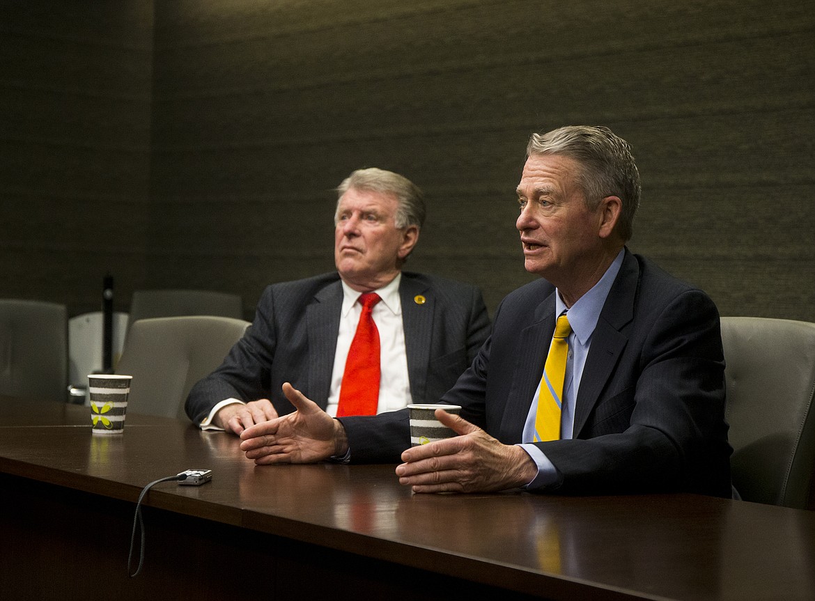 Lieutenant Governor of Idaho Brad Little, right, and Governor Butch Otter visit The Coeur d'Alene Press to talk about taxes, education and healthcare. (LOREN BENOIT/Press)