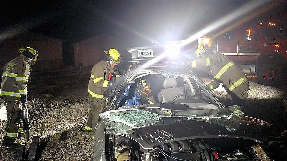 Superior volunteer firefighters practice with the Jaws of Life equipment to remove victims from car accidents. (Photo courtesy Superior Volunteer Fire Station)