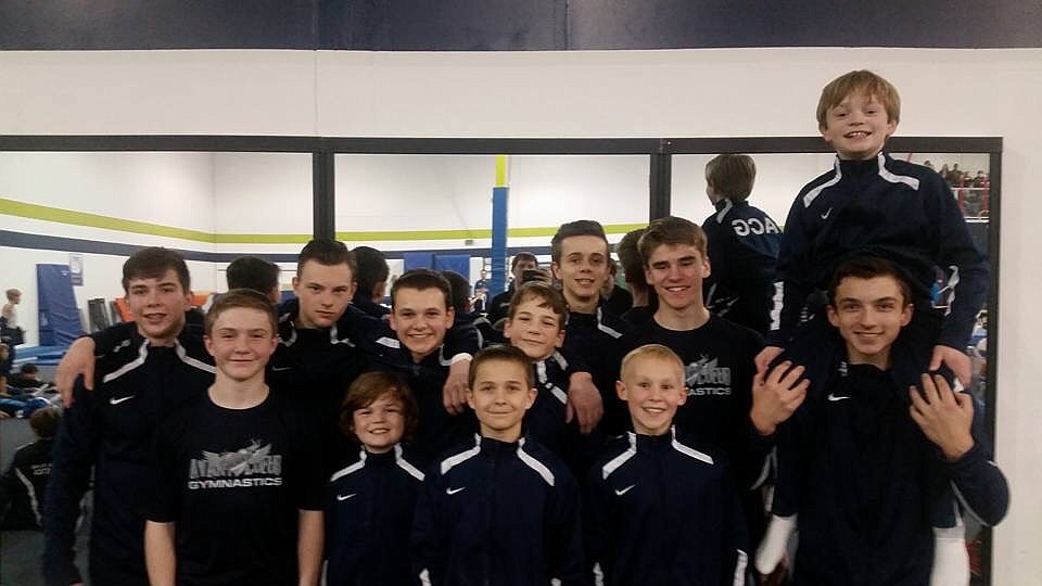 Courtesy photo
Avant Coeur Gymnastics Optional boys 6-10 recently competed at the Jet City Cup in Seattle. In the front row from left are Jesse St. Onge, Cameron Baker, Caden Severtson, Brandon Decker and Conner Fulks; and back row from left, Jaden Moore, Daben Griffey, Kyle Morse, Daniel Fryling, Jon Winkelbauer, Henry Pals and Elijah Lakko.