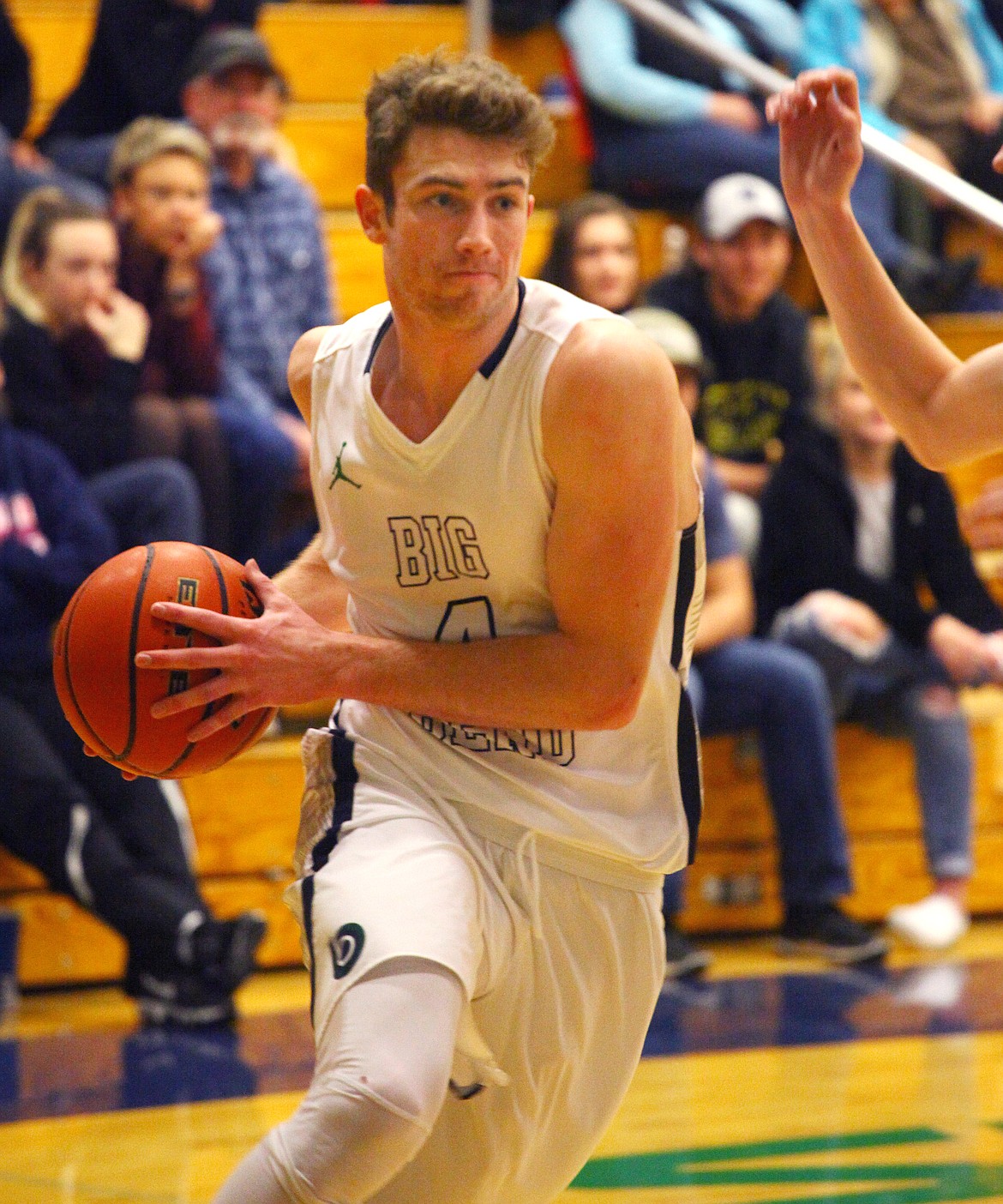 Rodney Harwood/Columbia Basin HeraldBig Bend sophomore Blake Dittman drives the baseline in the first half of Wednesday night's NWAC East game against Spokane CC. Big Bend won 96-85.