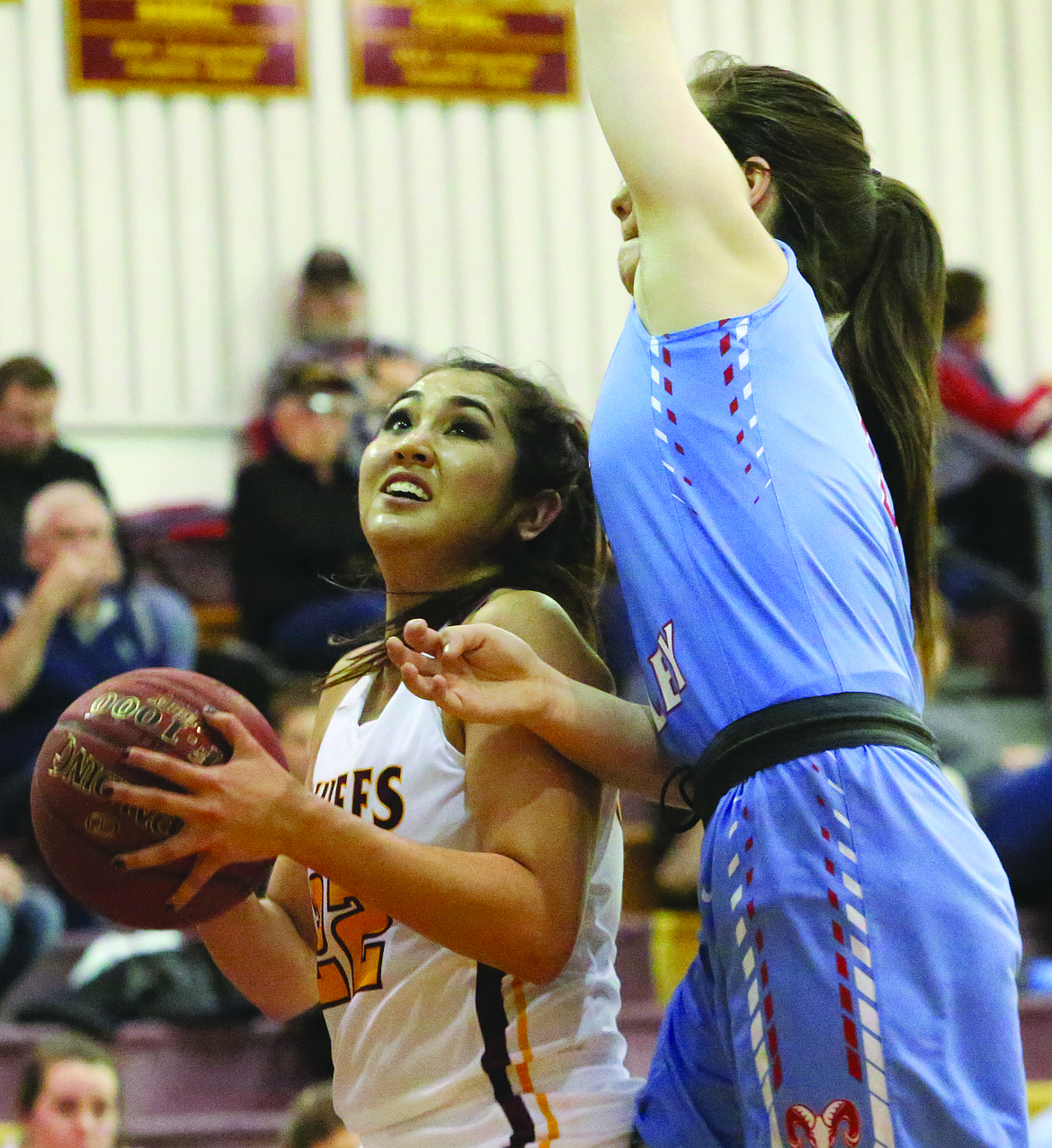 Connor Vanderweyst/Columbia Basin Herald
Moses Lake's Morgan Yamane looks to put up a shot against West Valley.