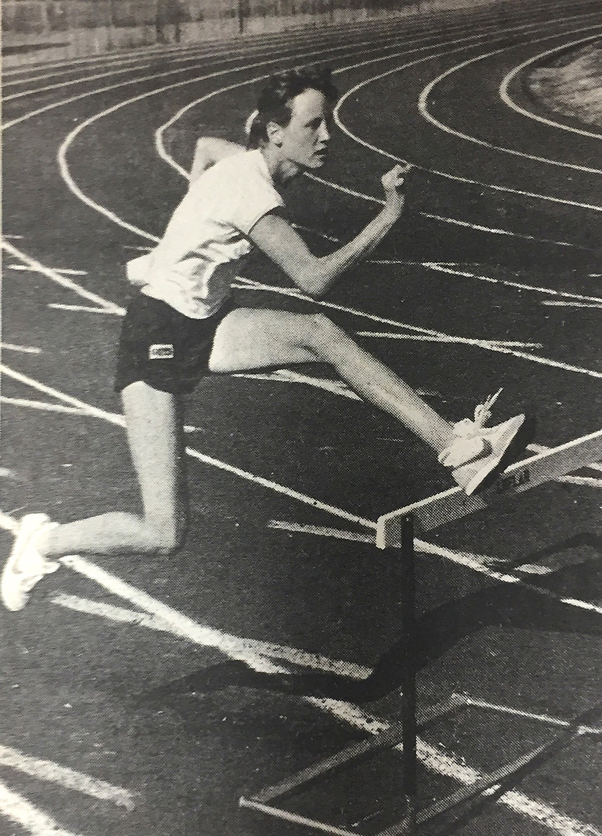 In this August 1979 photo, Lexie Miller trains on the hurdles at Rawson Field in Kalispell in preparation for the Junior AAU Olympics in Bozeman. Miller competed in the pentathlon, comprised of events in the 300-meter hurdles, shot put, high jump, long jump and 800-meter run. (Inter Lake file photo)