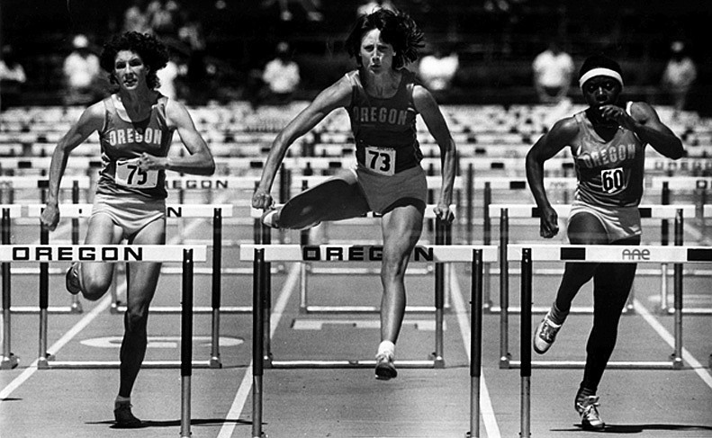 Lexie competes for the University of Oregon in the early 1980s. She holds the university record in the 400 hurdles. (Photo provided)