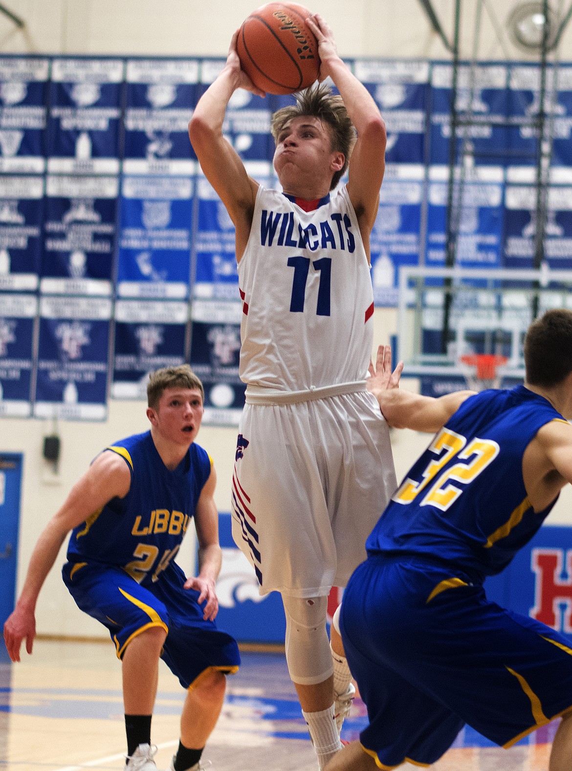 Tucker Salmonsen goes up for two of his team-high 12 points against the Loggers Thursday. (Jeremy Weber photo)