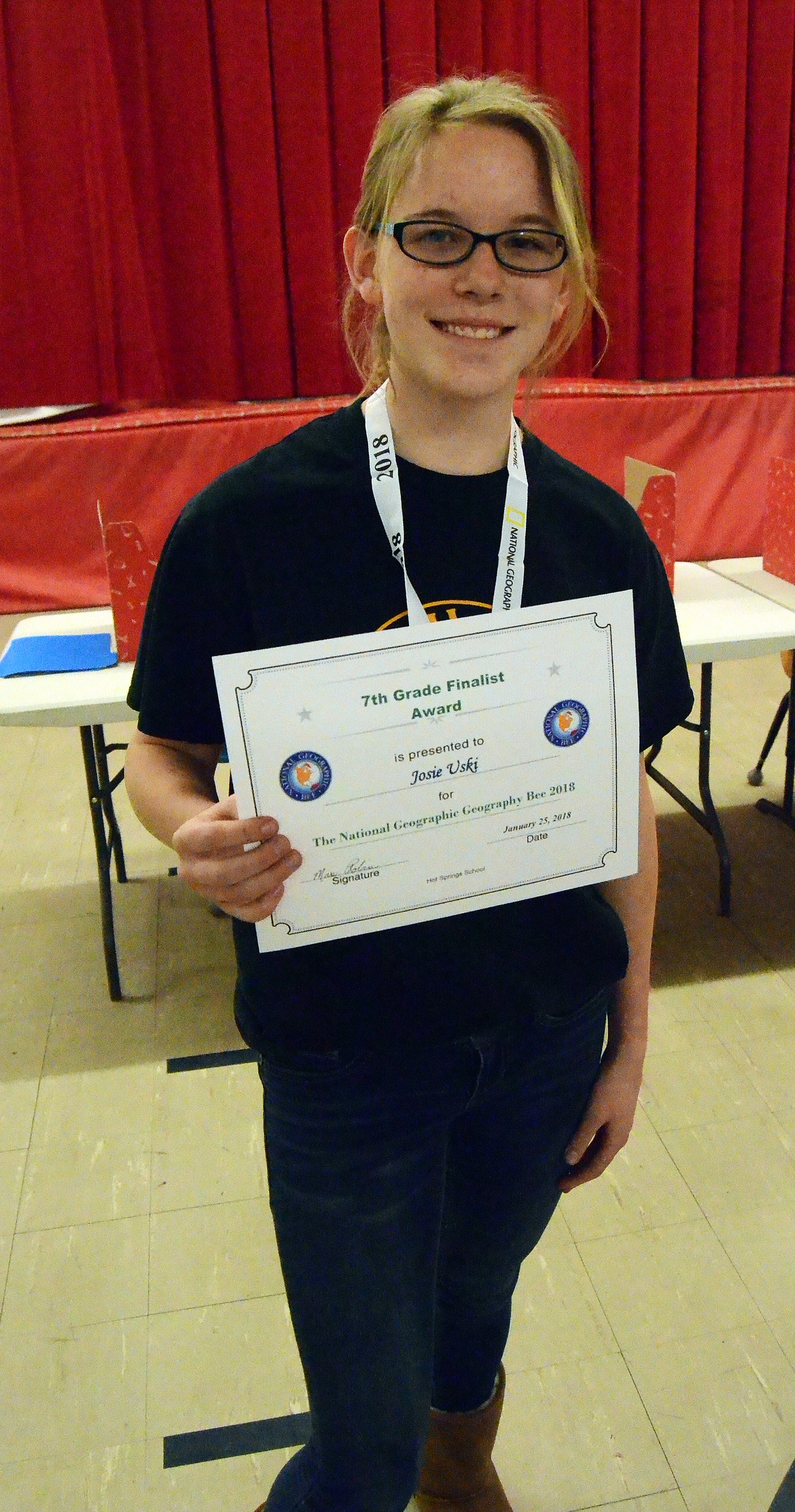 Geography Bee school champion for Hot Springs Josie Uski. (Erin Jusseaume/ Clark Fork Valley Press)