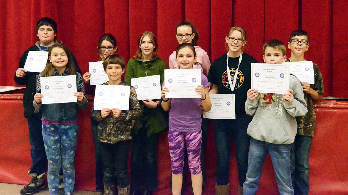 Geography Bee Class Champions for Hot Springs 2018 compeititon (Erin Jusseaume/ Clark Fork Valley Press)