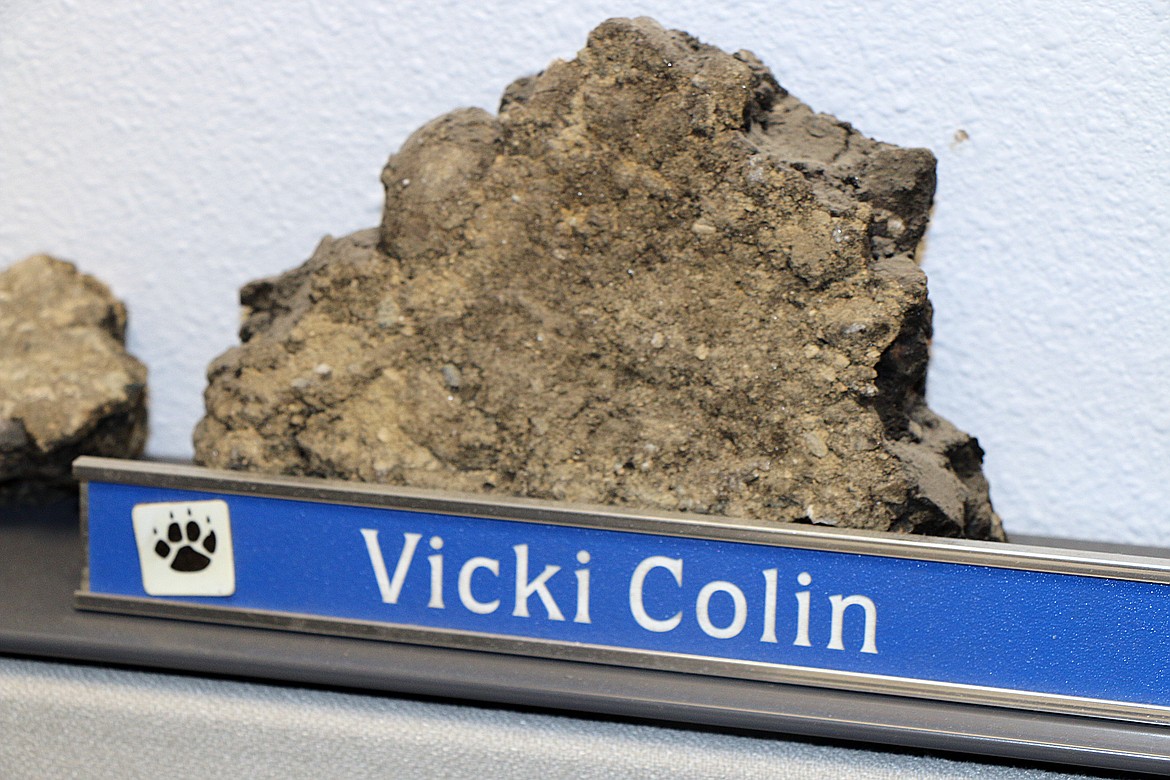 (Photo by CAROLINE LOBSINGER)Litehouse employee Vicki Colin, who has been with the company since the late 1990s, made sure to save a piece of the old asphalt floor. The asphalt was once part of Walnut Street, which was vacated by the city of Sandpoint  to make room for an earlier expansion of the Ella Avenue facility.