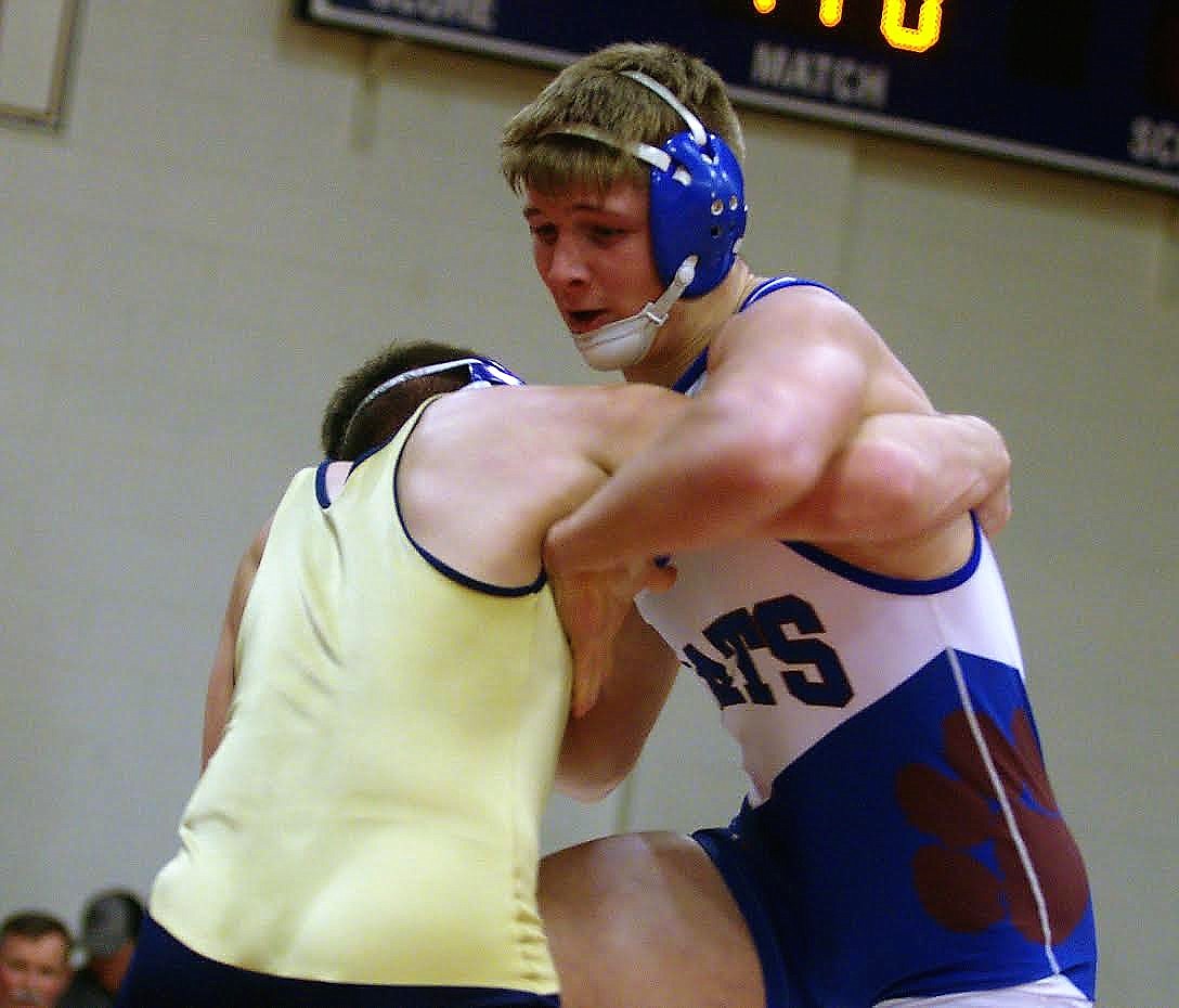 During Saturday Western B/C Divisionals in Superior, Clark Fork Mountain Cat, Trey Green, lost out on first place in the 170-pound class to Thompson Falls, Jase Sorenson. (Jason Blasco/Lake County Leader).