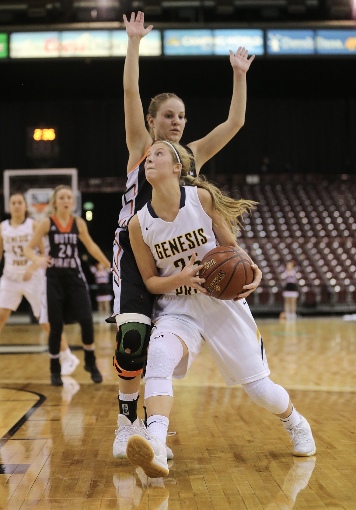 JASON DUCHOW PHOTOGRAPHY
Rachel Schroeder of Genesis Prep drives to the basket against Butte County in the championship game of the state 1A Division II girls basketball tournament Saturday morning at the Ford Idaho Center in Nampa.