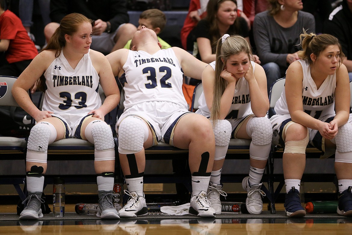 JASON DUCHOW PHOTOGRAPHY
Timberlake players react in the closing seconds of Friday&#146;s loss to Sugar-Salem in the semifinals of the state 3A girls basketball tournament at Skyview High in Nampa.