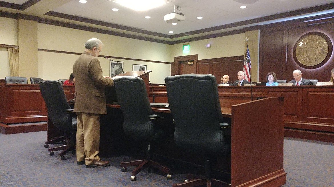 (Photo by NINA RYDALCH)David Ripley speaks to the Idaho House State Affairs Committee.