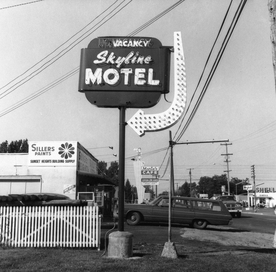 Looking west at the Skyline Motel, 1966