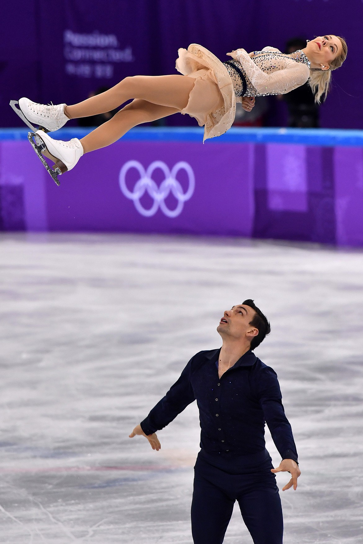 Alexa Scimeca Knierim and Chris Knierim from the USA in action on Feb. 14, 2018 during the figure skating pairs short program of the 2018 Winter Olympics at the Gangneung Ice Arena in Gangneung, South Korea. (Peter Kneffel/DPA/Zuma Press/TNS)