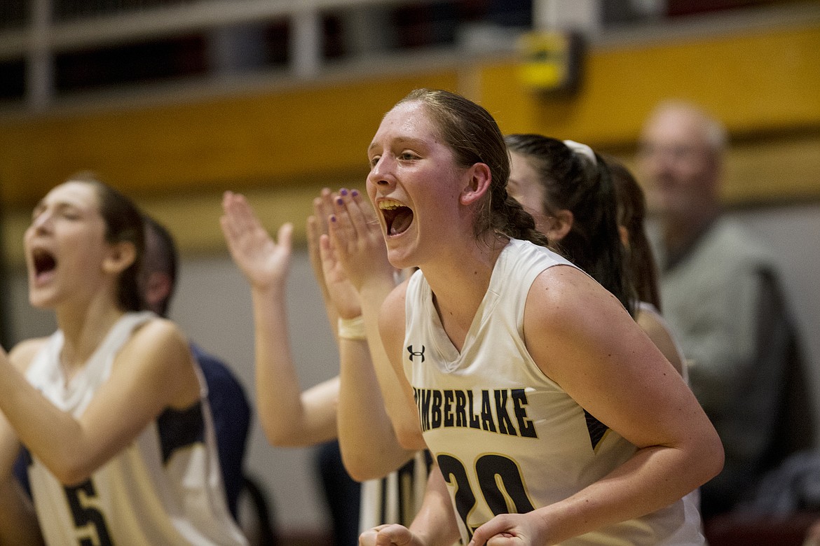 Brooke Jessen of Timberlake cheers on her team during the 3A District 1 championship game last Wednesday at North Idaho College.