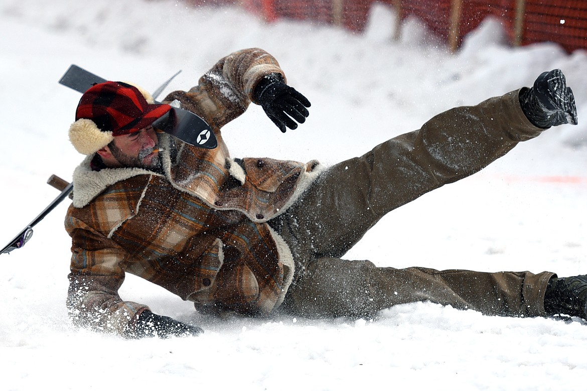 Barstool skiers race down Sugar Hill during Cabin Fever Days in Martin City on Saturday. (Casey Kreider/Daily Inter Lake)