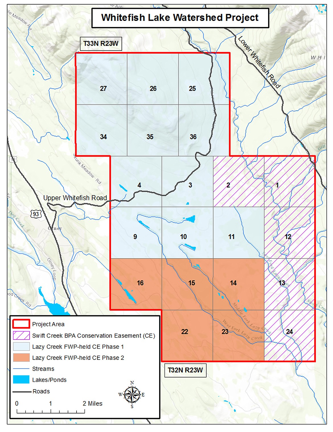 The Lazy Creek Conservation Easement Phase 1 is seen within the red boundaries. Future proposed phases include adjacent lands that are not part of the first-phase conservation easement. (Map courtesy Montana Fish, Wildlife &amp; Parks)