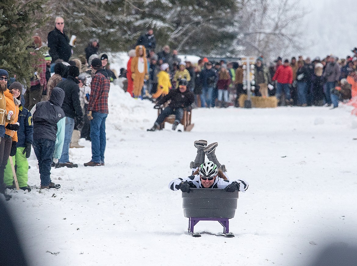 Melissa Hulvat races down sugar hill in a tub.