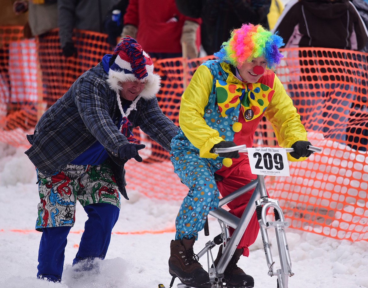 Karl Sinnott gets a push from a friend at the start.