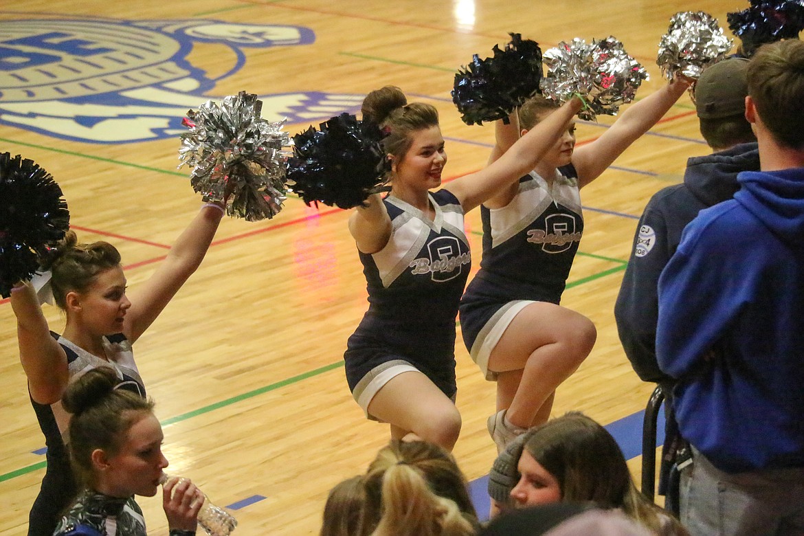 Photo by Mandi Bateman
Bonners Ferry High School cheerleaders Lillian Goad, Kaylee Worley, and Cassidy Chaffin. Cheer and Dance will compete for a chance to go to State on Feb, 24 at Lakeland High School.