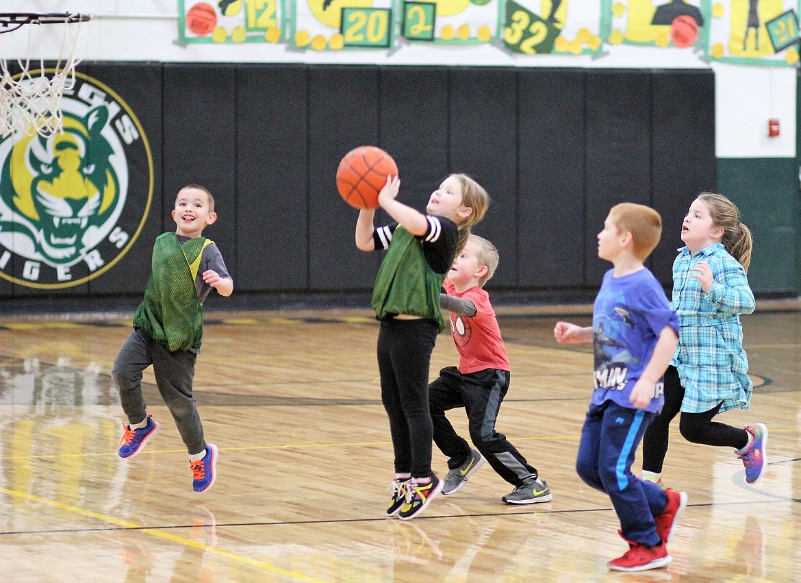 Little Tigers entertained the basketball crowd in St. Regis on Feb. 8 during a break in between games. Coach Jesse Allan helped referee as the tiny tikes took to the court. (Kathleen Woodford/Mineral Independent)