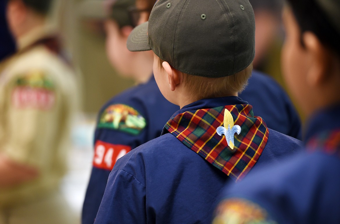 Detail of a boy wearing a Webelos neckerchief.