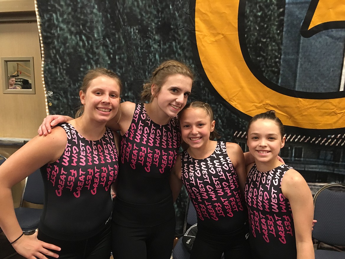 Courtesy photo
Four members of Team Avant Coeur Gymnastics Optionals made it to the Big Show at last weekend's Great West Gym Fest at The Coeur d'Alene Resort. From left are Lily Hollibaugh, Tessa DePasquale, Madalyn McCormick and Danica McCormick.