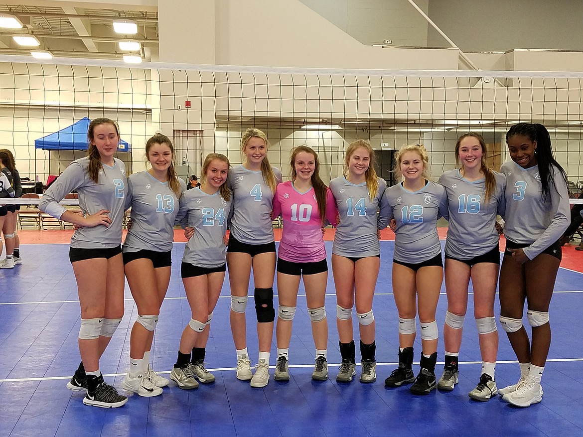 Courtesy photo
The T3 Volleyball Club under-15 team won its bracket at the Triple Crown Tournament in Salt Lake City on Feb. 19. From left are Emma Fahy, Lauryn Fuller, Shayna Wabs, Brenna Hawkins, Jaya Miller, Paige Dreschel, Courtney Garwood, Hannah Rowan and Tanai Jenkins. Not pictured are Maggie Bloom and coach Brian Hosfeld.