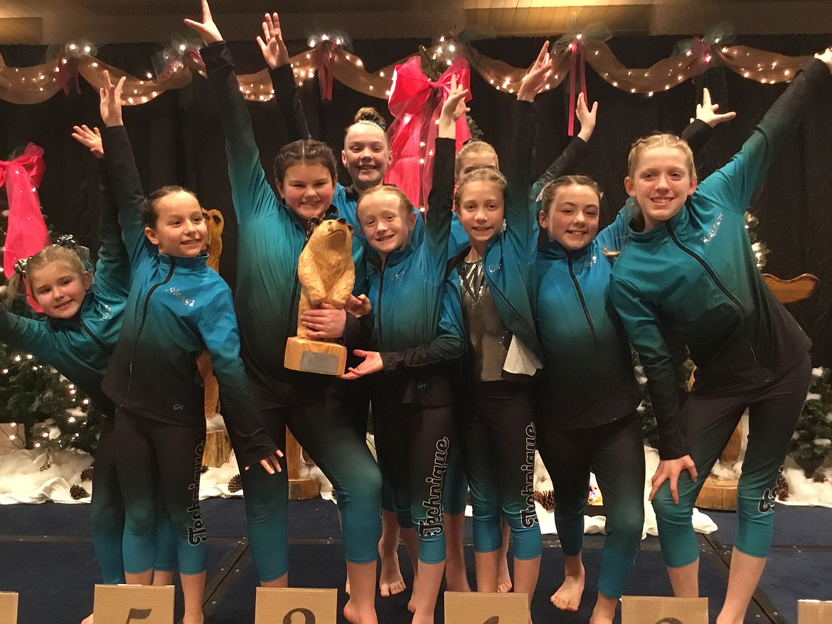 Courtesy photo
The Technique Gymnastics Xcel Silver team took first place at the Great West Gym Fest last weekend at The Coeur d'Alene Resort.