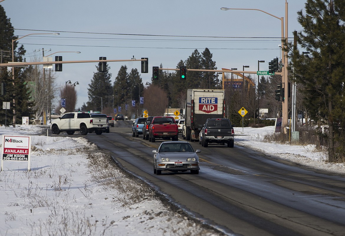 LOREN BENOIT/Press
Traffic heads north and south on Government Way near Aqua Avenue Thursday afternoon in Hayden. The city of Hayden has plans to widen Government Way this year to improve traffic and pedestrian mobility.