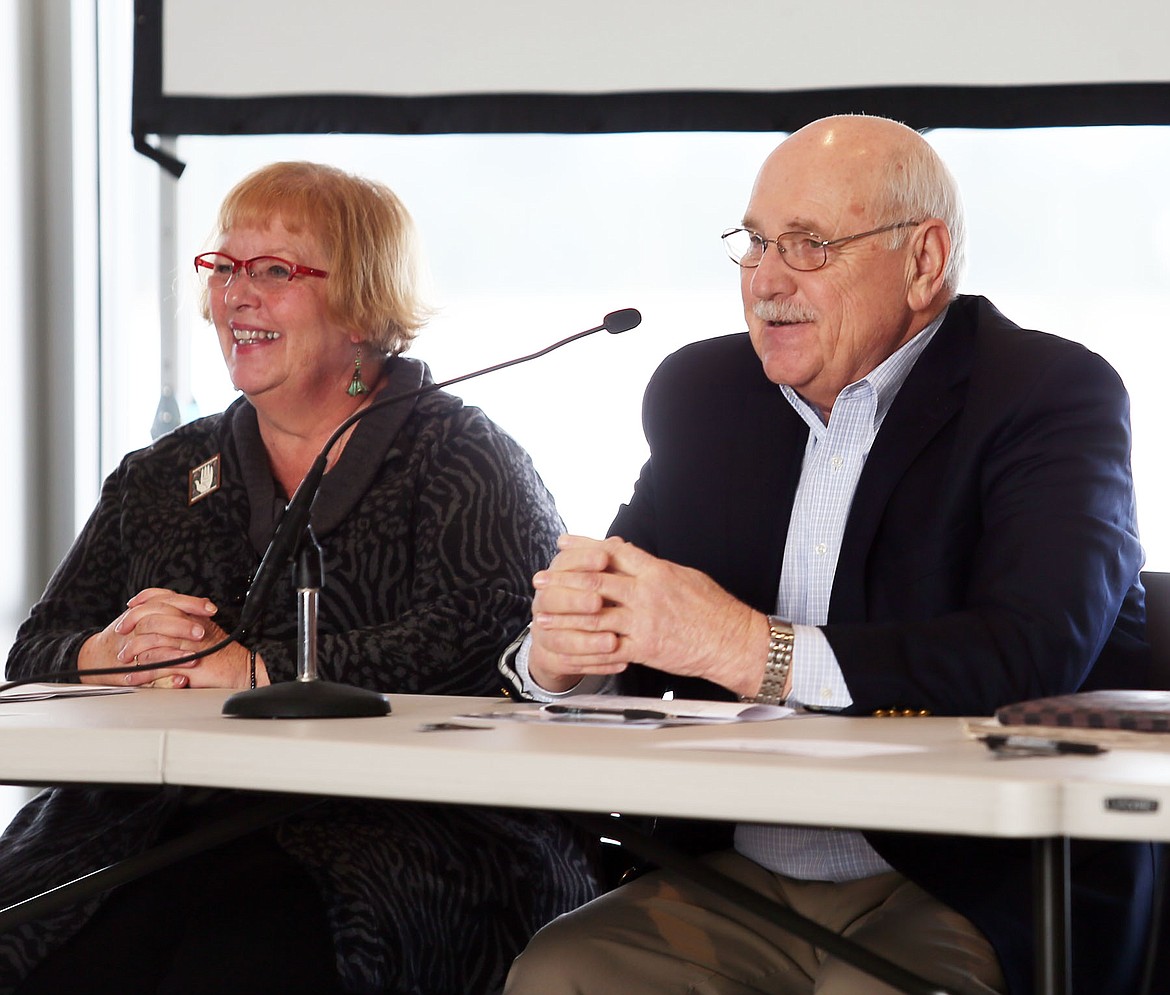 Pipl Vice President of Talent Management Eve Luppert and Empire Airlines CEO Tim Komberec enjoyed the back-and-forth with audience members at a panel discussion during the 2018 Business Summit Friday. (JUDD WILSON/Press)