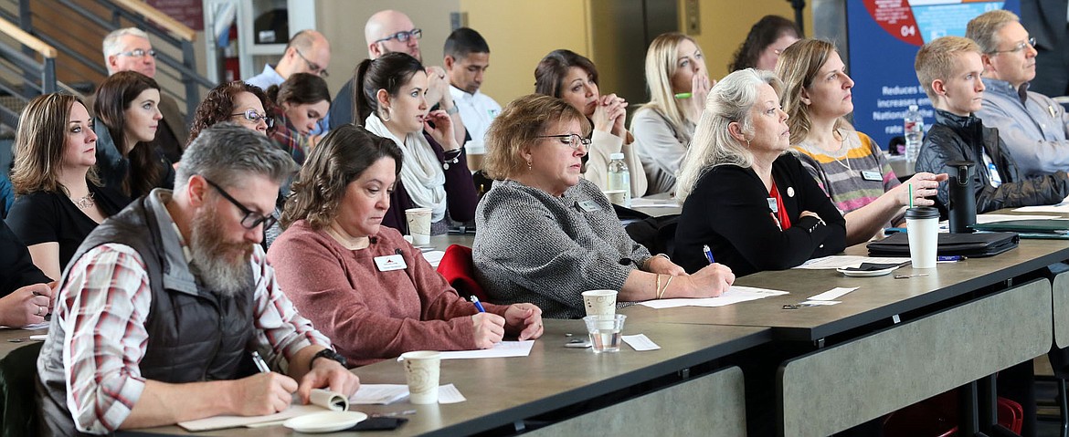 (JUDD WILSON/Hagadone News Network)
Attendees keyed in on employee engagement advice from human resources expert Joe Alfieri at the Coeur d&#146;Alene Economic Development Corporation&#146;s 2018 Business Summit in Rathdrum Friday.