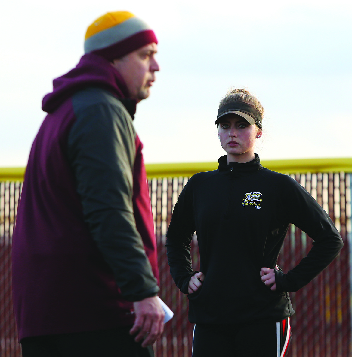 Connor Vanderweyst/Columbia Basin Herald
Moses Lake sophomore Gina Skinner listens to instruction from head coach Mike Hofheins.