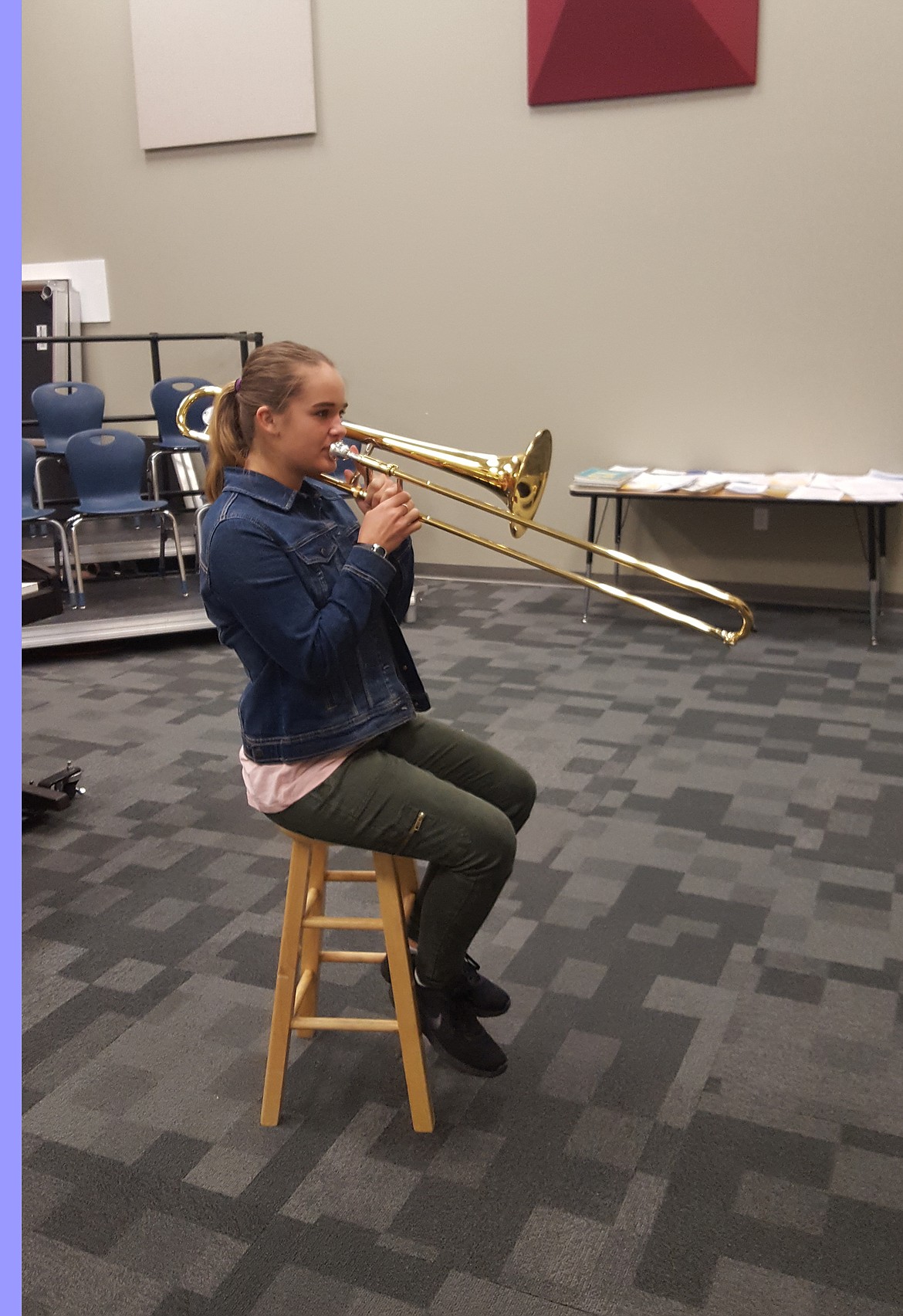 Bigfork High School freshman Alexa Kirby plays a new Yamaha trombone purchased through a Makin&#146; Music grant from Bigfork Rotary.