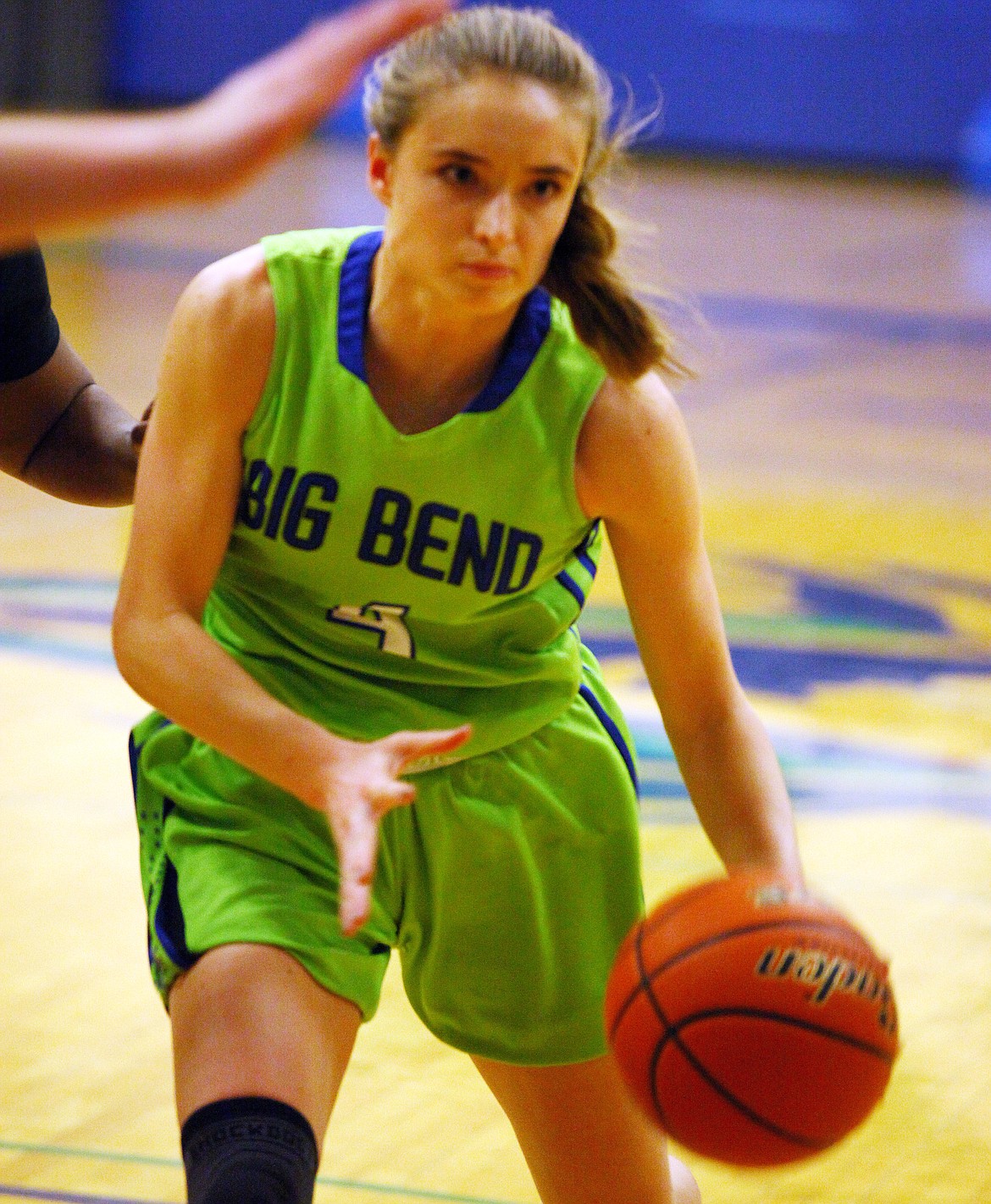 Rodney Harwood/Columbia Basin Herald
Big Bend sophomore Hailey Garrity (4) drives the lane earlier in the season. Garrity is currently ranked 11th in the NWAC in rebounding.