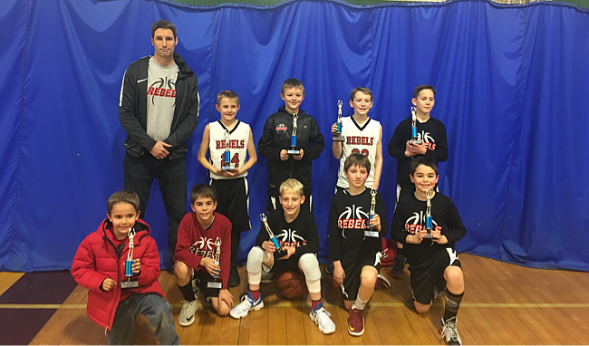 Courtesy photo
The Rebels took second place in the fourth-grade boys division at the recent Spokane Shootout. In the front row from left is Isaiah Naylor (ball boy), Braxton Barker, Elliot Ries and Cashton Bodman; and back row from left, coach Shaun Leary, Jaxon Lynse, Conner Carver, Jayden Smith and Jace Ostlund.