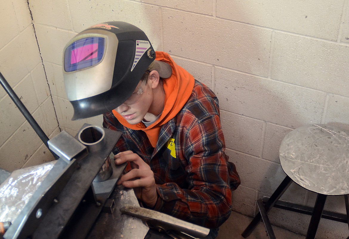 Chance Muller of Eureka  participates a welding competition for area high school students on Feb. 20 at Flathead Valley Community College in Kalispell.