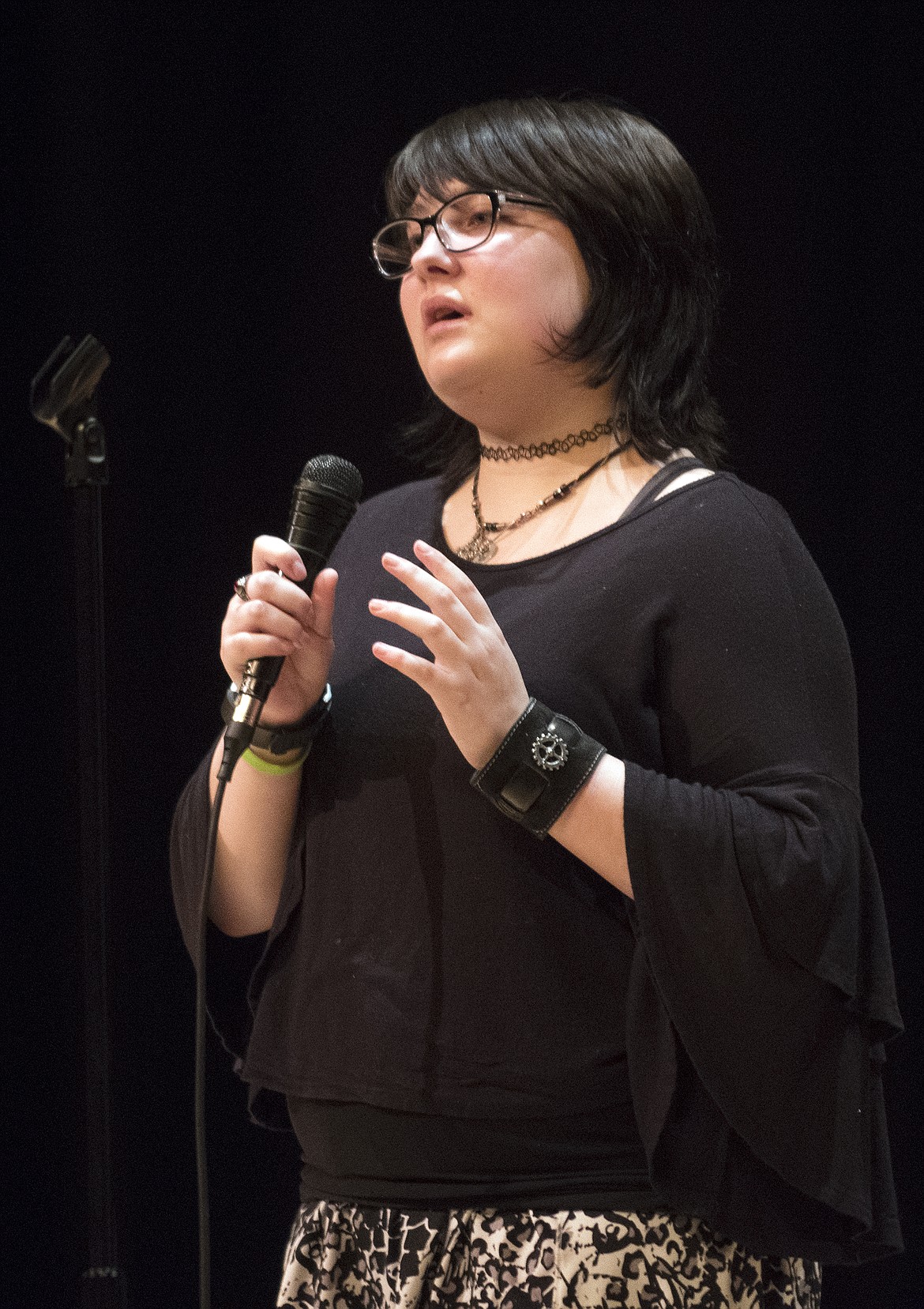 Rylee Domph performs &#147;You Raise Me Up&#148; at the Columbia Falls High School Talent Show Tuesday. (Jeremy Weber photo)