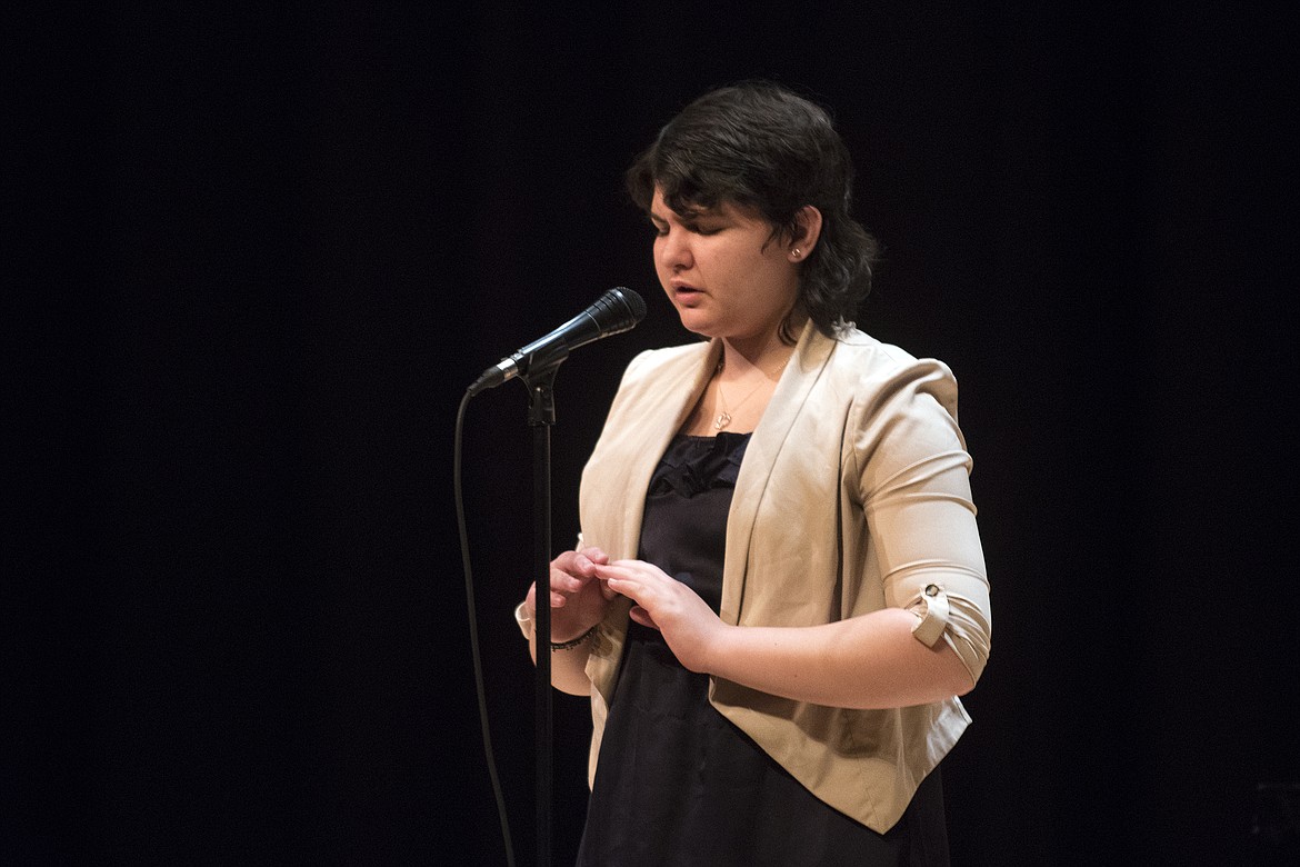 Meda Mahala Miles performs &#147;Fight Song&#148; during the Columbia Falls High School Talent Show Tuesday. (Jeremy Weber photo)