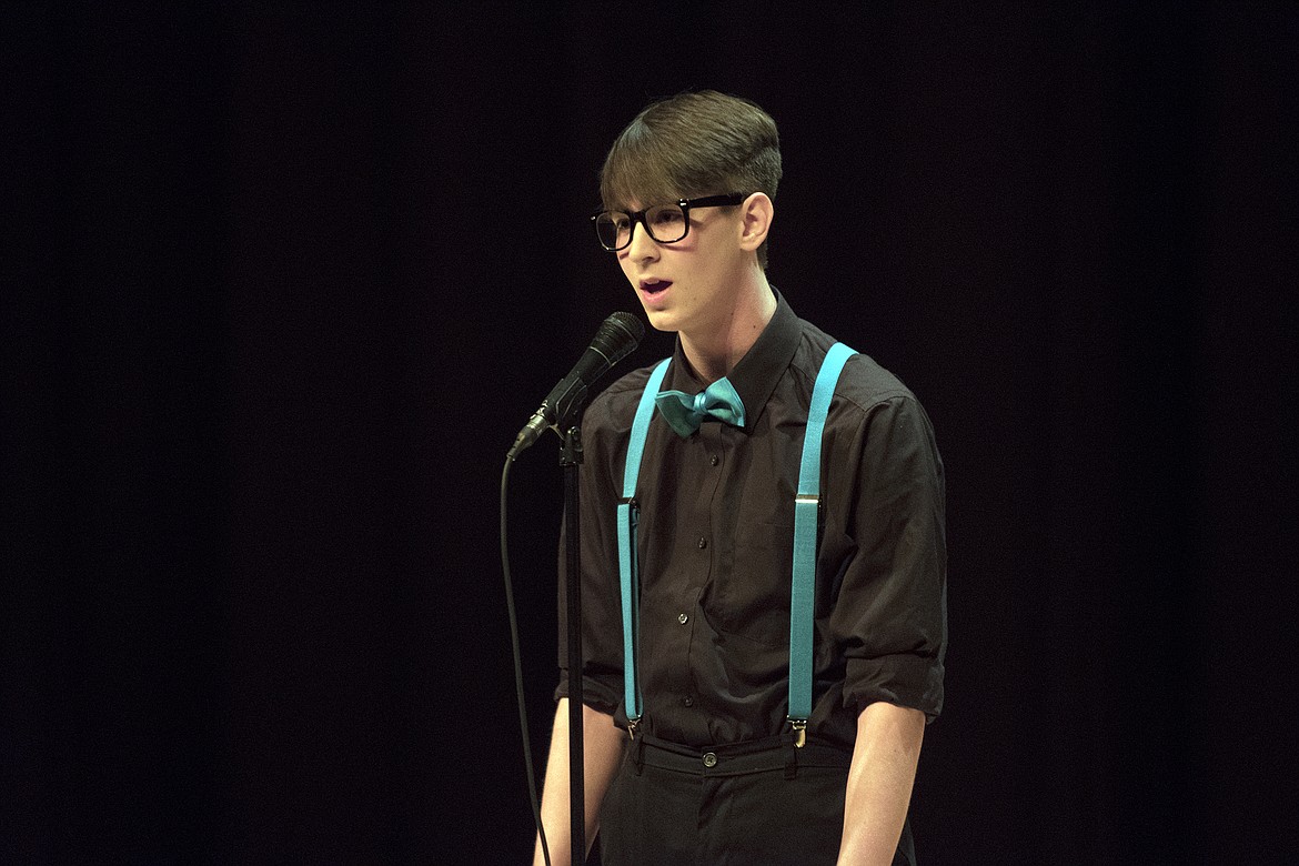 Zacceaus LePiane sings &#147;Here Comes a Thought&#148; during Tuesday&#146;s Columbia Falls High School Talent Show. (Jeremy Weber photo)