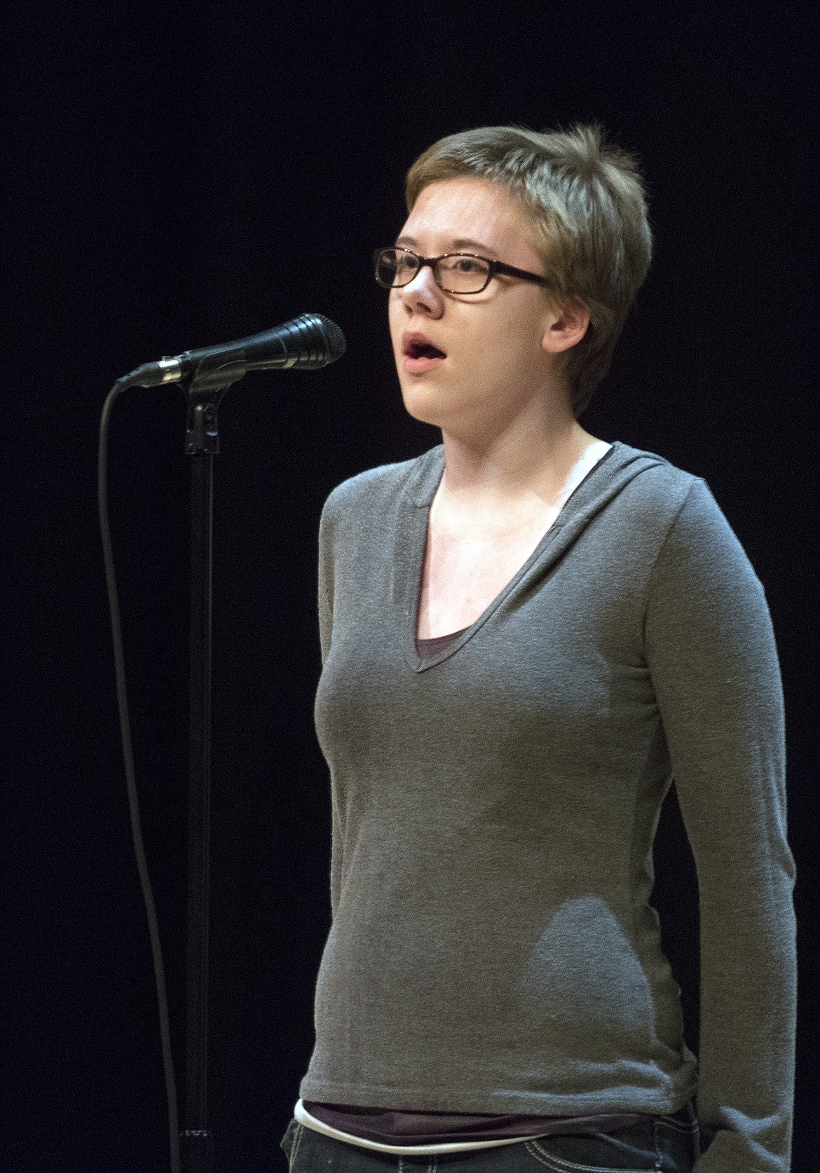 Zoey Gengler performs &#147;The Things We Used to Share&#148; at the Columbia Falls High School Talent Show Tuesday. (Jeremy Weber photo)