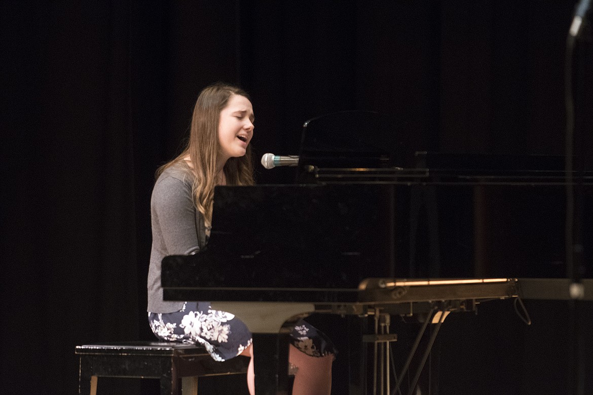 Emmalee Hellen performs &#147;She Used to Be Mine&#148; during the Columbia Falls High School Talent Show Tuesday. (Jeremy Weber photo)