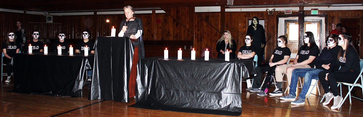 All the Ghosts and the Reaper were present as the mock funeral was played out in front of the school as the finale of the days events (photo supplied)