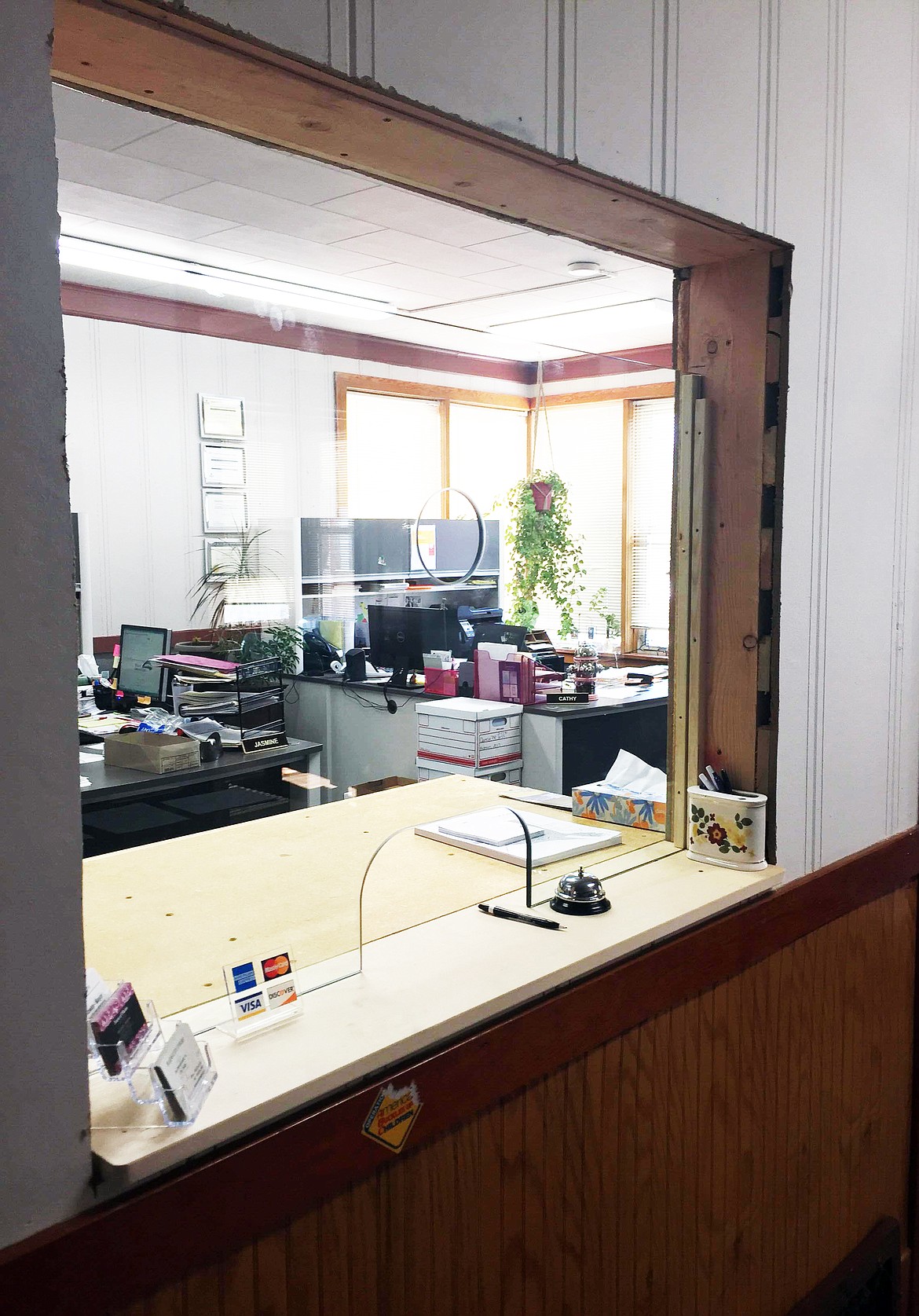 The new front desk at Plains City Hall. (Erin Jusseaume/ Clark Fork Valley Press)