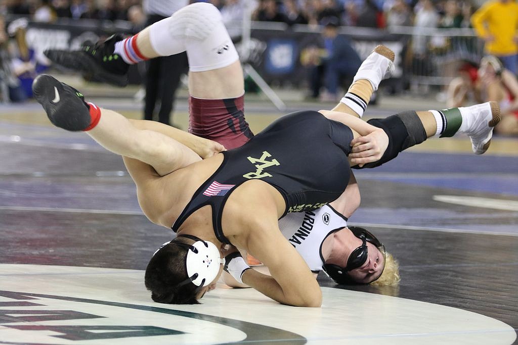 Bob Kirkpatrick/The Sun Tribune - Knights Eduardo Rodriguez and Medical Lakes Ethan Davis in semifinal action.