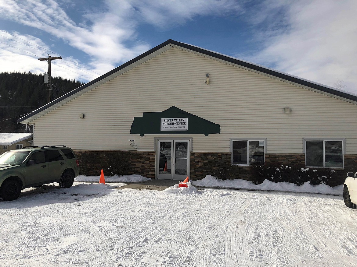 Photo by JOSH MCDONALD
The front of the Silver Valley Worship Center after a plowing accident resulted in its front awning collapsing.