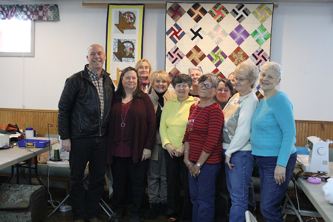 Several members of the Cabin Fever Quilters Guild met with Congressman Greg Gianforte on Feb. 17 in St. Regis while they attended their monthly meeting. (Kathleen Woodford/Mineral Independent)