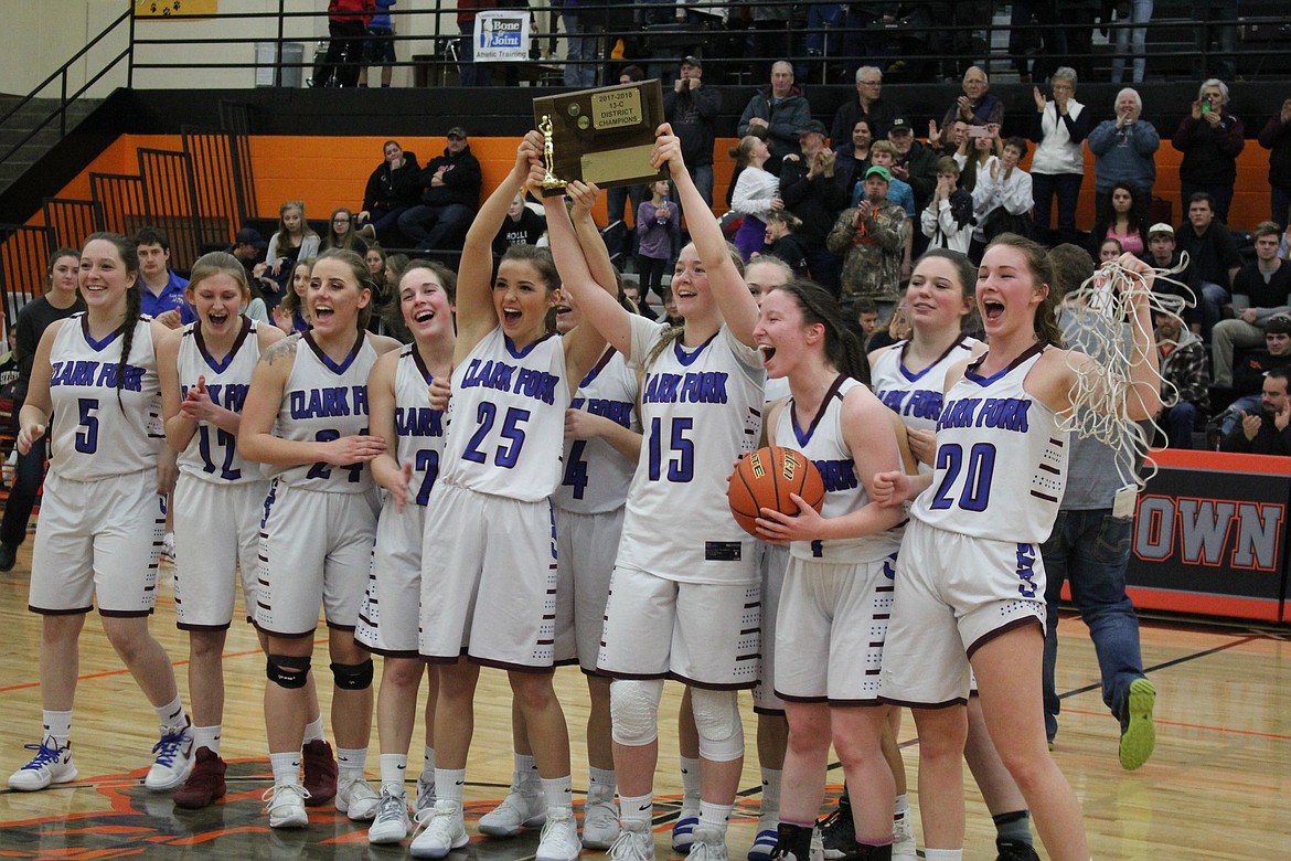 The Clark Fork Mountain Lady Cats made history on Saturday when they won the 13C District Championship game over Seeley Swan, 57-41. It is the first District win for the three-year-old Alberton/Superior coop. The team now advances to Divisionals in Hamilton, Feb. 23-25. (Kathleen Woodford/Mineral Independent)