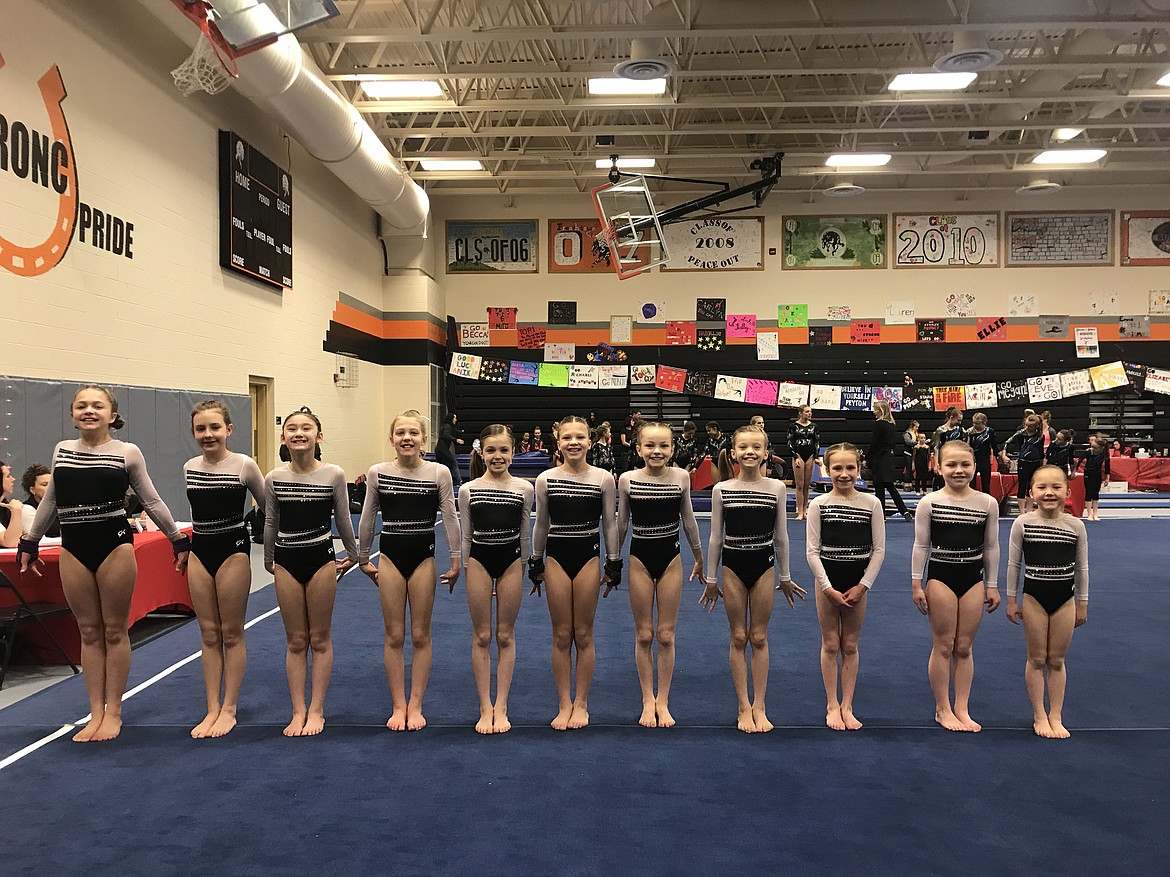 Courtesy photo
The Avant Coeur Gymnastics Level 4s competed at the Mismo Magical Meet in Missoula. From left are Daphne Perkins, Hadley Boyer, Malia Uemoto, Neve Christiansen, Hayden Hawke, Aliyah Williams, Eden Lamburth, Sophie Hughes, Sophie McMahon, Monika Gonzales and Lavi Crain.